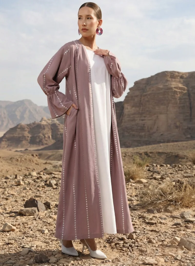ISHIN pink Pink thread embroidered Abaya with Hijab for Women | Best Price UAE